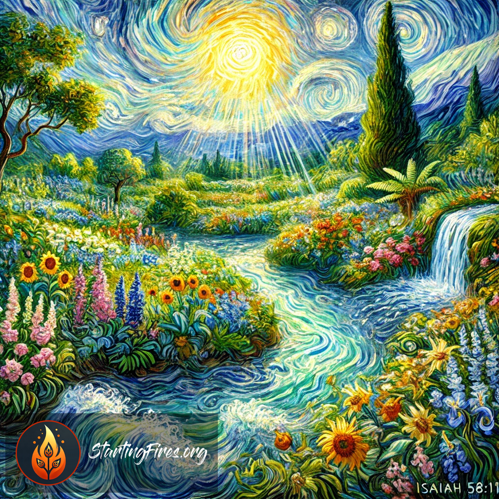 "I will always show you where to go. I’ll give you a full life in the emptiest of places—firm muscles, strong bones. You’ll be like a well-watered garden, a gurgling spring that never runs dry." Isaiah 58:11 (MSG)